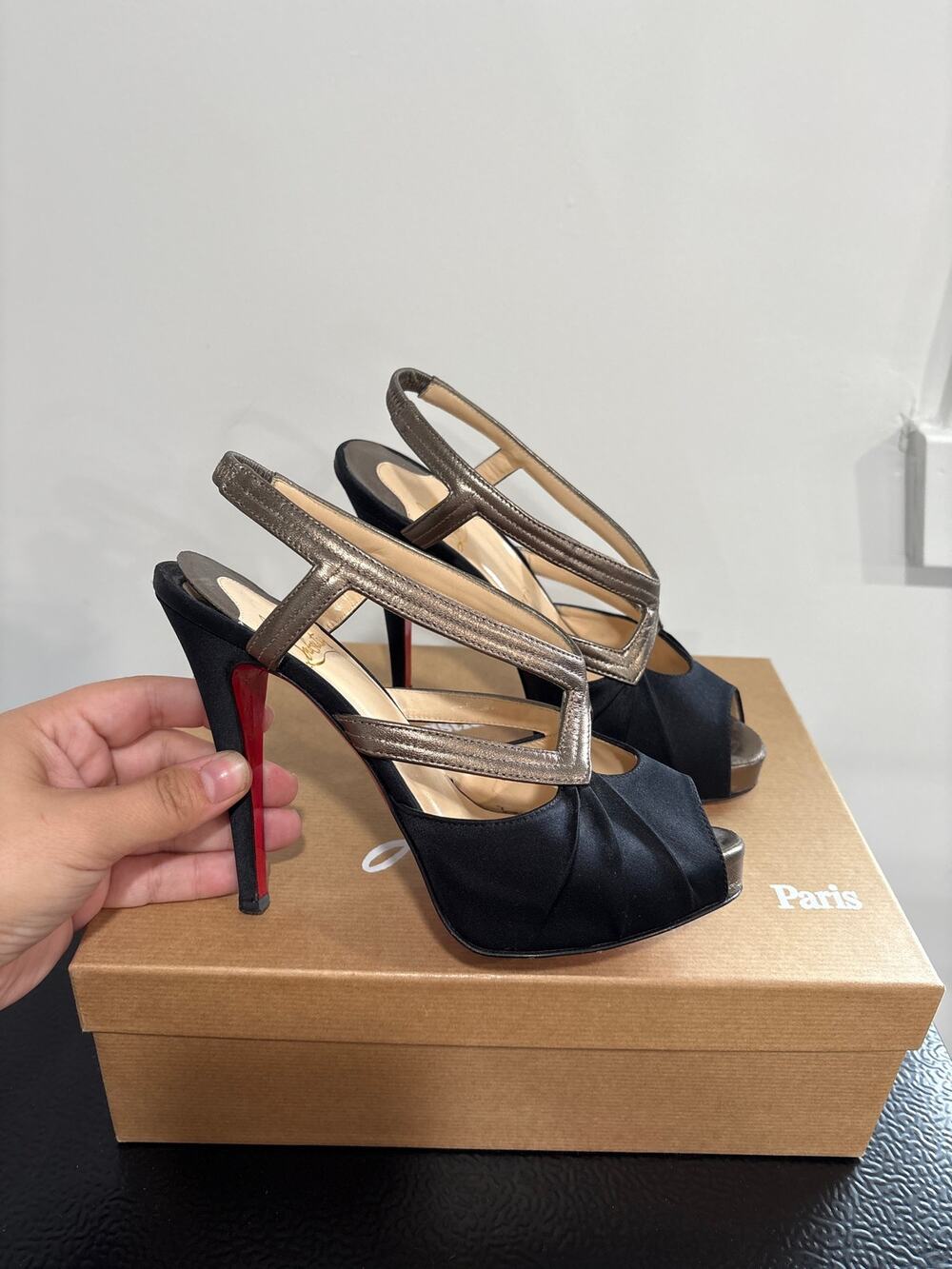 Christian Louboutin 120mm Angela Satin/Nappa Leather Heels EU 36 US 6